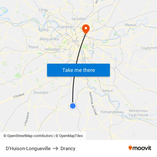 D'Huison-Longueville to Drancy map