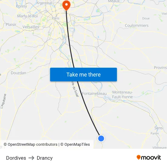 Dordives to Drancy map