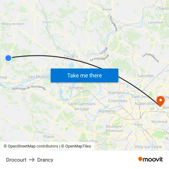 Drocourt to Drancy map