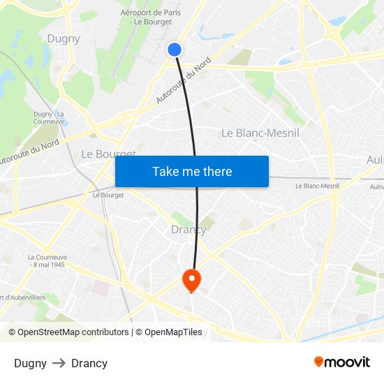 Dugny to Drancy map