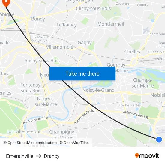 Emerainville to Drancy map