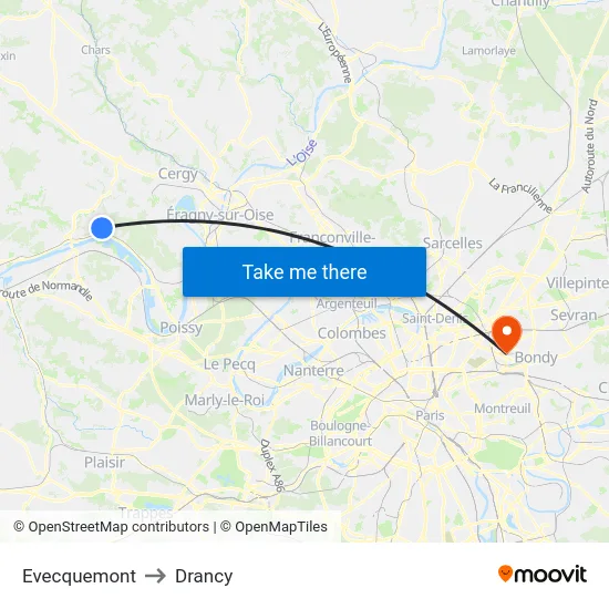 Evecquemont to Drancy map