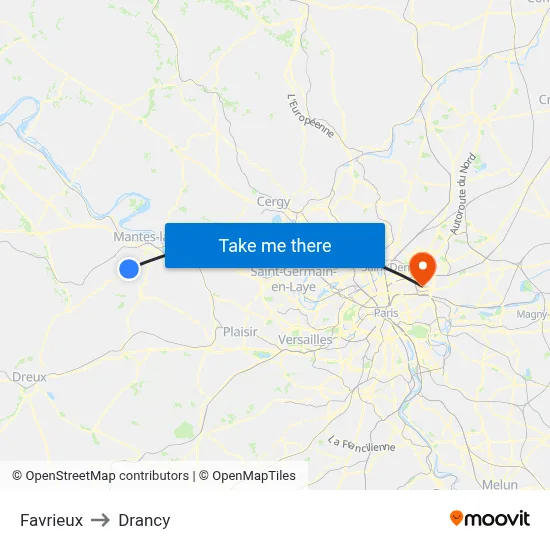 Favrieux to Drancy map