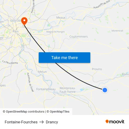Fontaine-Fourches to Drancy map