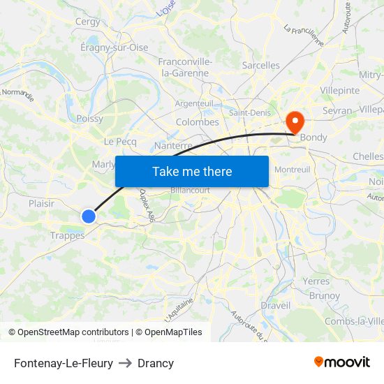 Fontenay-Le-Fleury to Drancy map