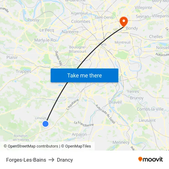Forges-Les-Bains to Drancy map