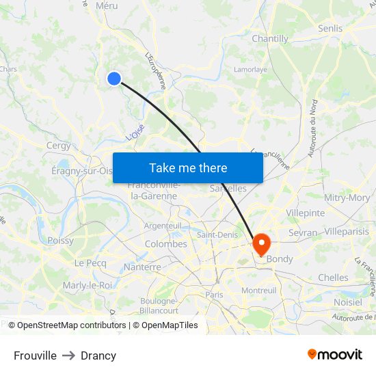 Frouville to Drancy map