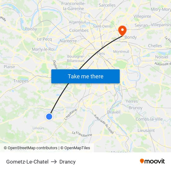 Gometz-Le-Chatel to Drancy map