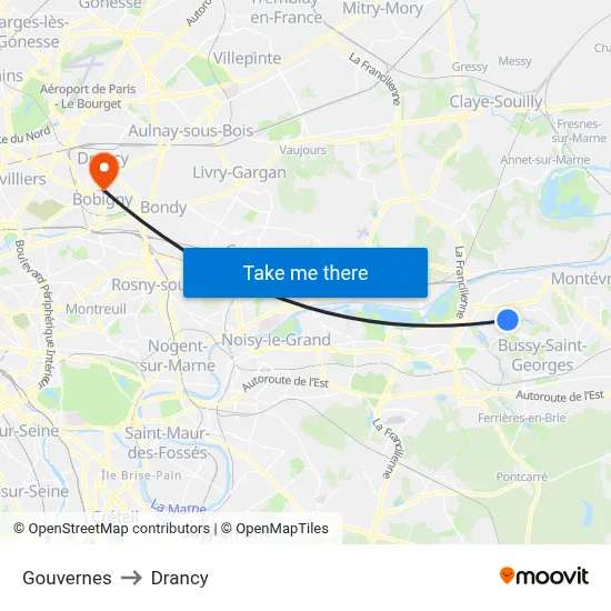 Gouvernes to Drancy map
