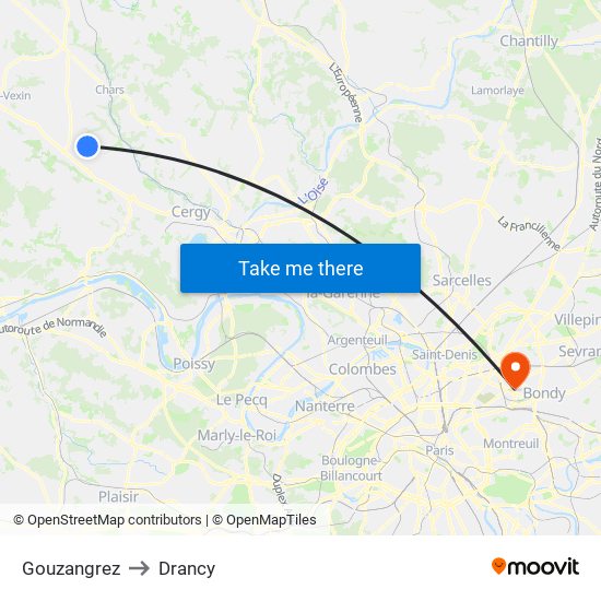 Gouzangrez to Drancy map