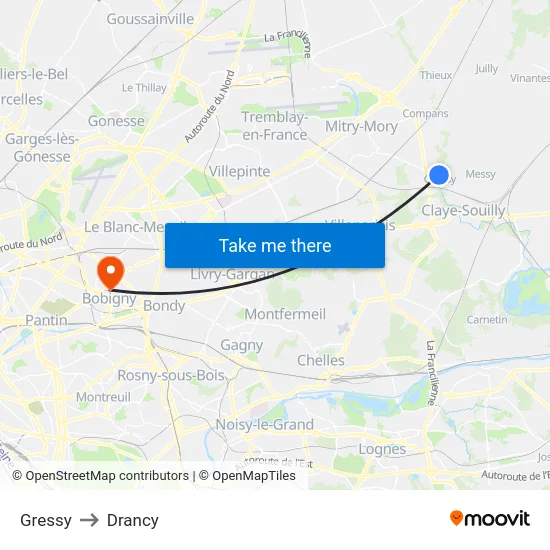 Gressy to Drancy map