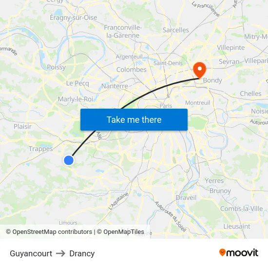Guyancourt to Drancy map