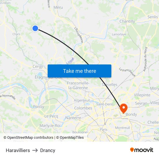 Haravilliers to Drancy map