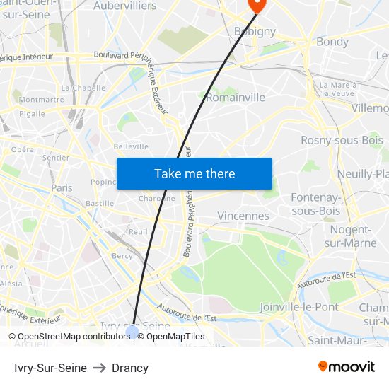 Ivry-Sur-Seine to Drancy map