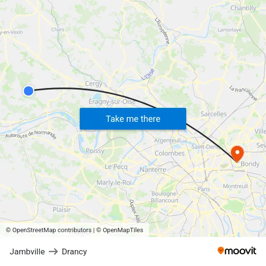 Jambville to Drancy map