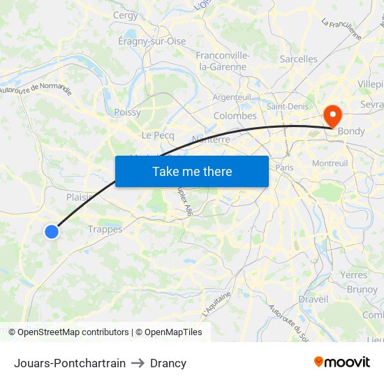 Jouars-Pontchartrain to Drancy map