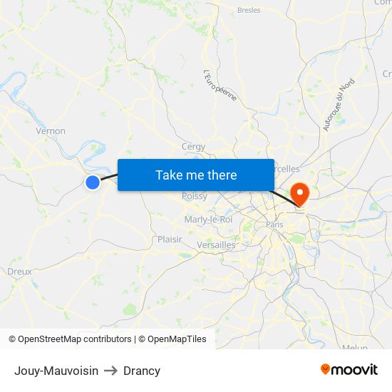 Jouy-Mauvoisin to Drancy map