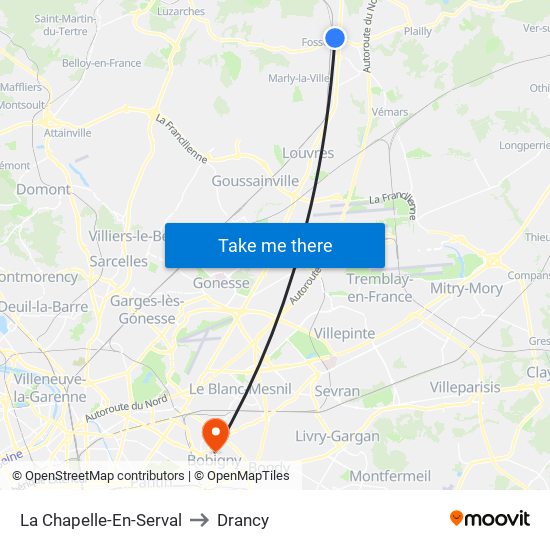 La Chapelle-En-Serval to Drancy map
