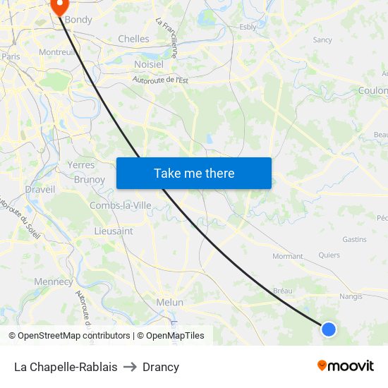 La Chapelle-Rablais to Drancy map