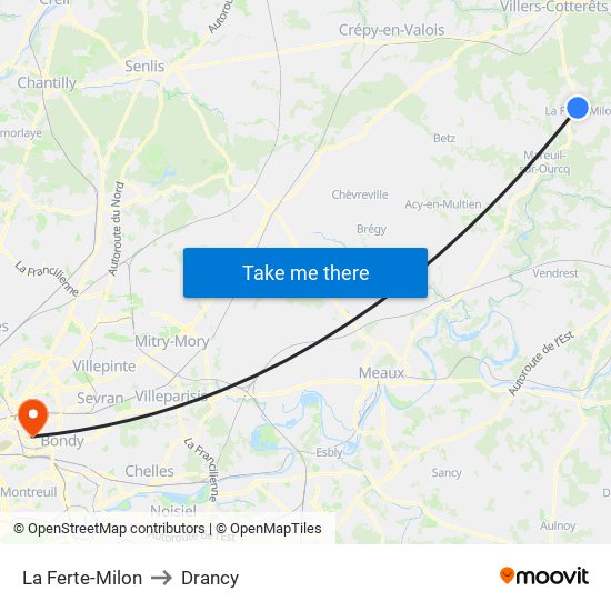 La Ferte-Milon to Drancy map