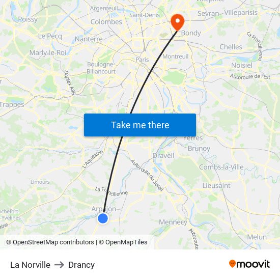 La Norville to Drancy map