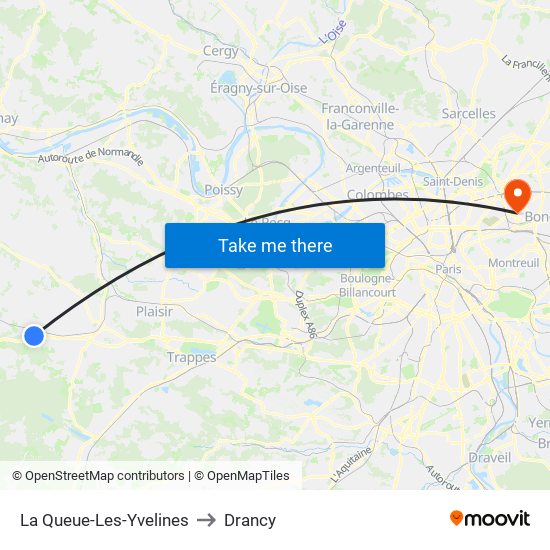 La Queue-Les-Yvelines to Drancy map