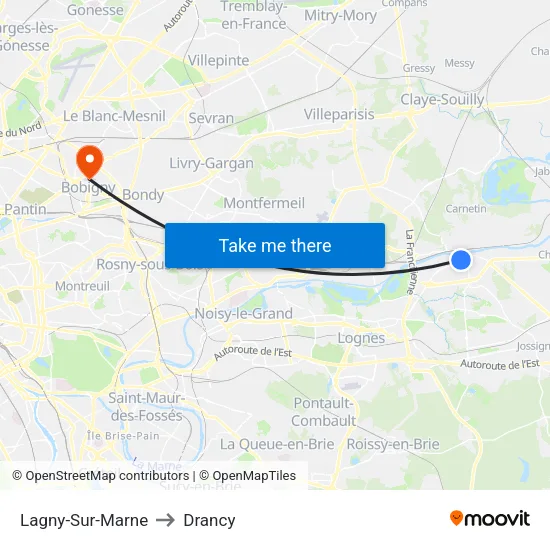 Lagny-Sur-Marne to Drancy map