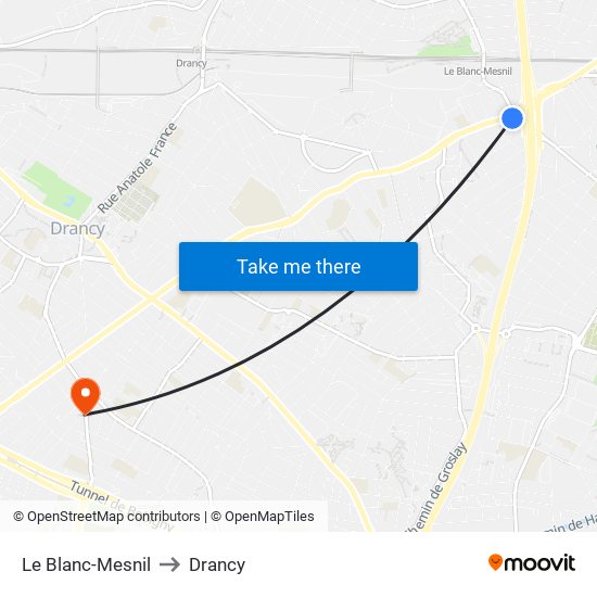 Le Blanc-Mesnil to Drancy map