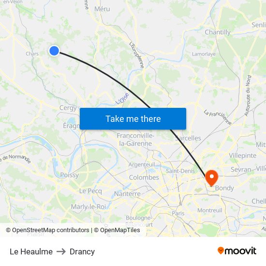 Le Heaulme to Drancy map