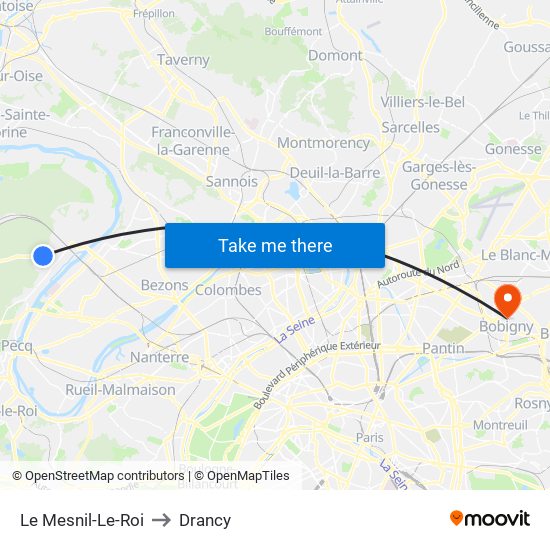Le Mesnil-Le-Roi to Drancy map
