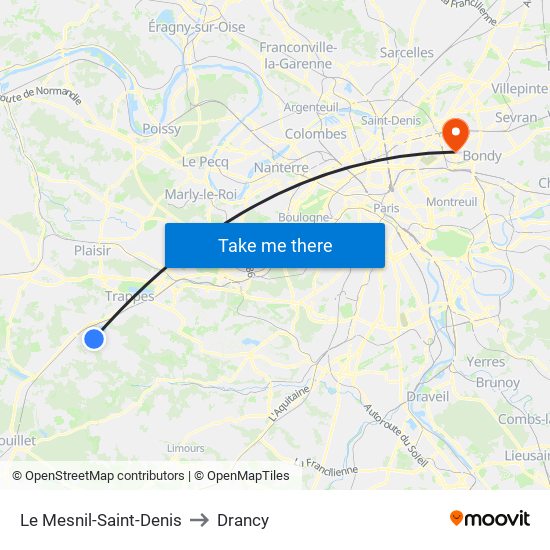 Le Mesnil-Saint-Denis to Drancy map