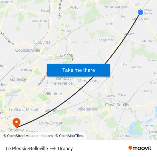 Le Plessis-Belleville to Drancy map