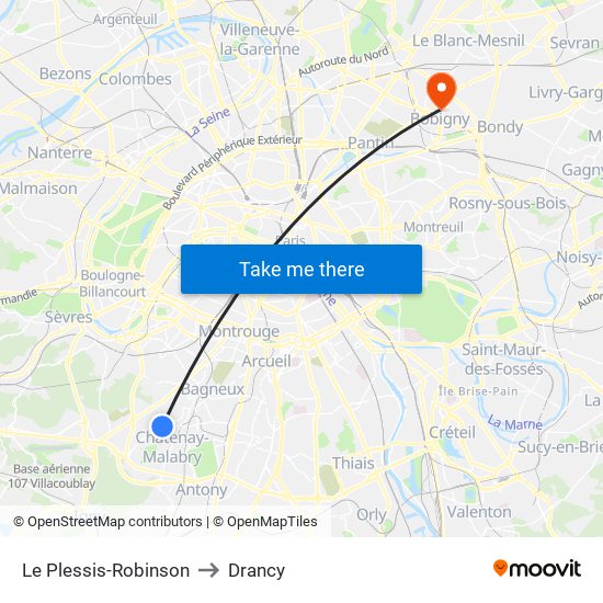 Le Plessis-Robinson to Drancy map