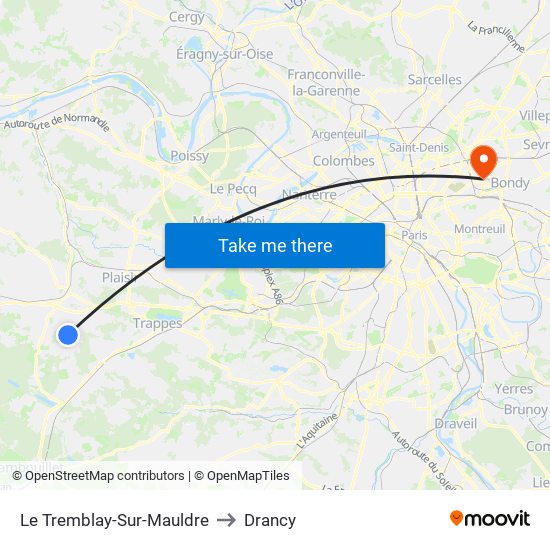 Le Tremblay-Sur-Mauldre to Drancy map