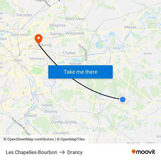 Les Chapelles-Bourbon to Drancy map