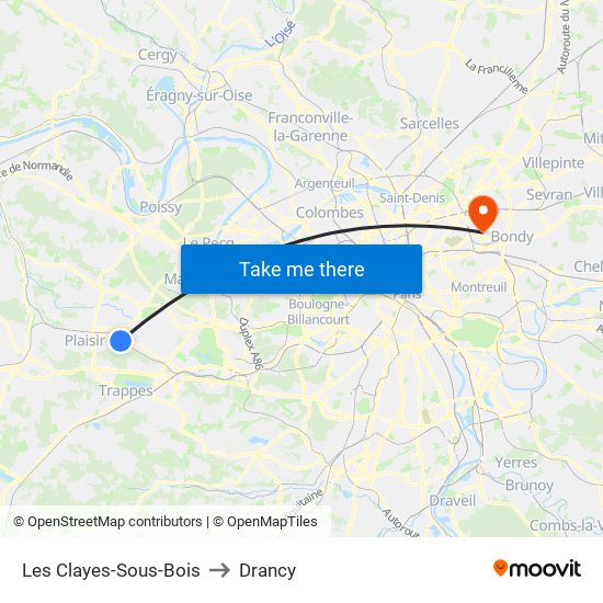Les Clayes-Sous-Bois to Drancy map
