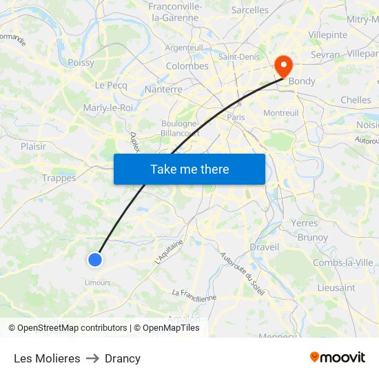 Les Molieres to Drancy map