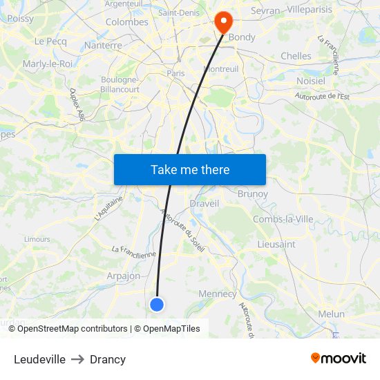 Leudeville to Drancy map