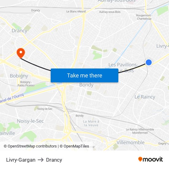 Livry-Gargan to Drancy map