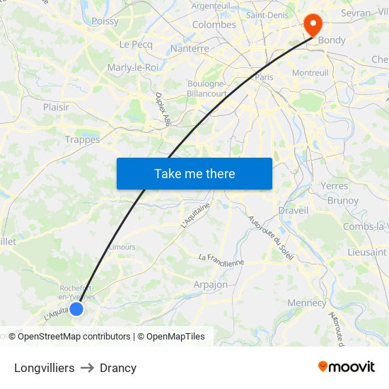 Longvilliers to Drancy map