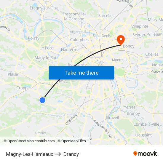 Magny-Les-Hameaux to Drancy map