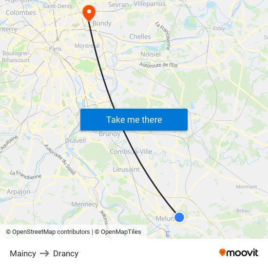 Maincy to Drancy map