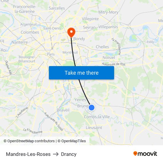 Mandres-Les-Roses to Drancy map