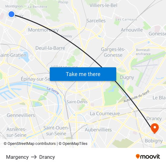 Margency to Drancy map