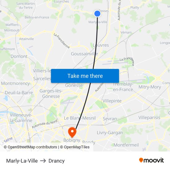 Marly-La-Ville to Drancy map