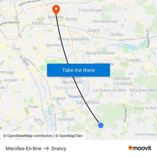Marolles-En-Brie to Drancy map