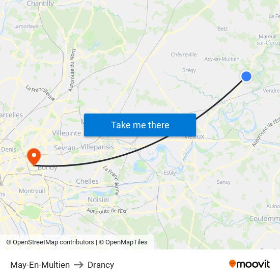 May-En-Multien to Drancy map