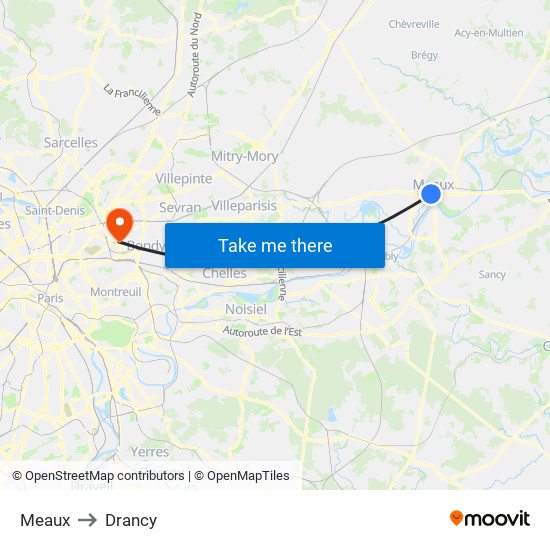 Meaux to Drancy map