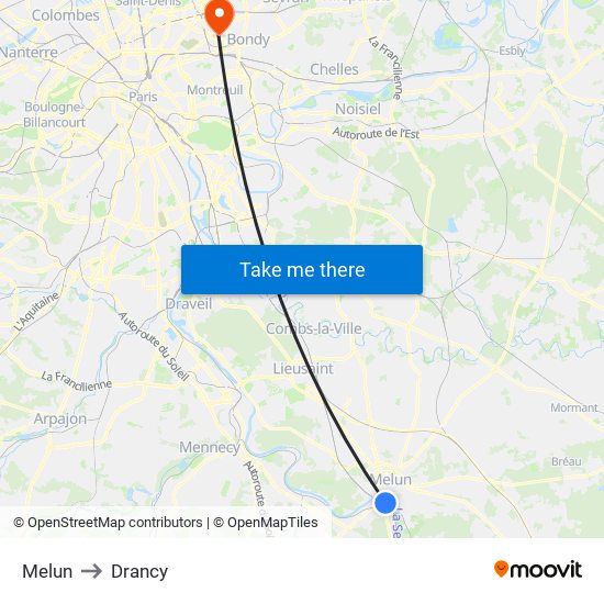 Melun to Drancy map