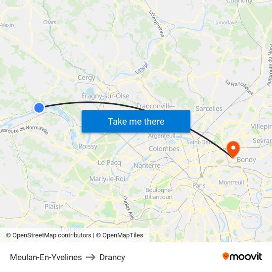 Meulan-En-Yvelines to Drancy map